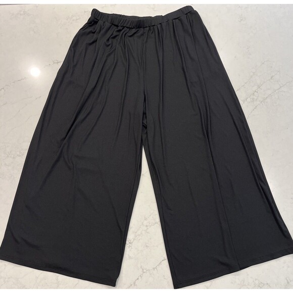 Cider Black Rib Slinky Wide Leg Palazzo Pants 2XL Pull On Elastic Waist Pockets - Picture 1 of 12